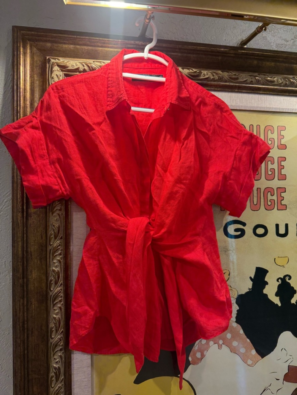 Ralph Lauren Bright Red linen tie front  Shirt - Medium